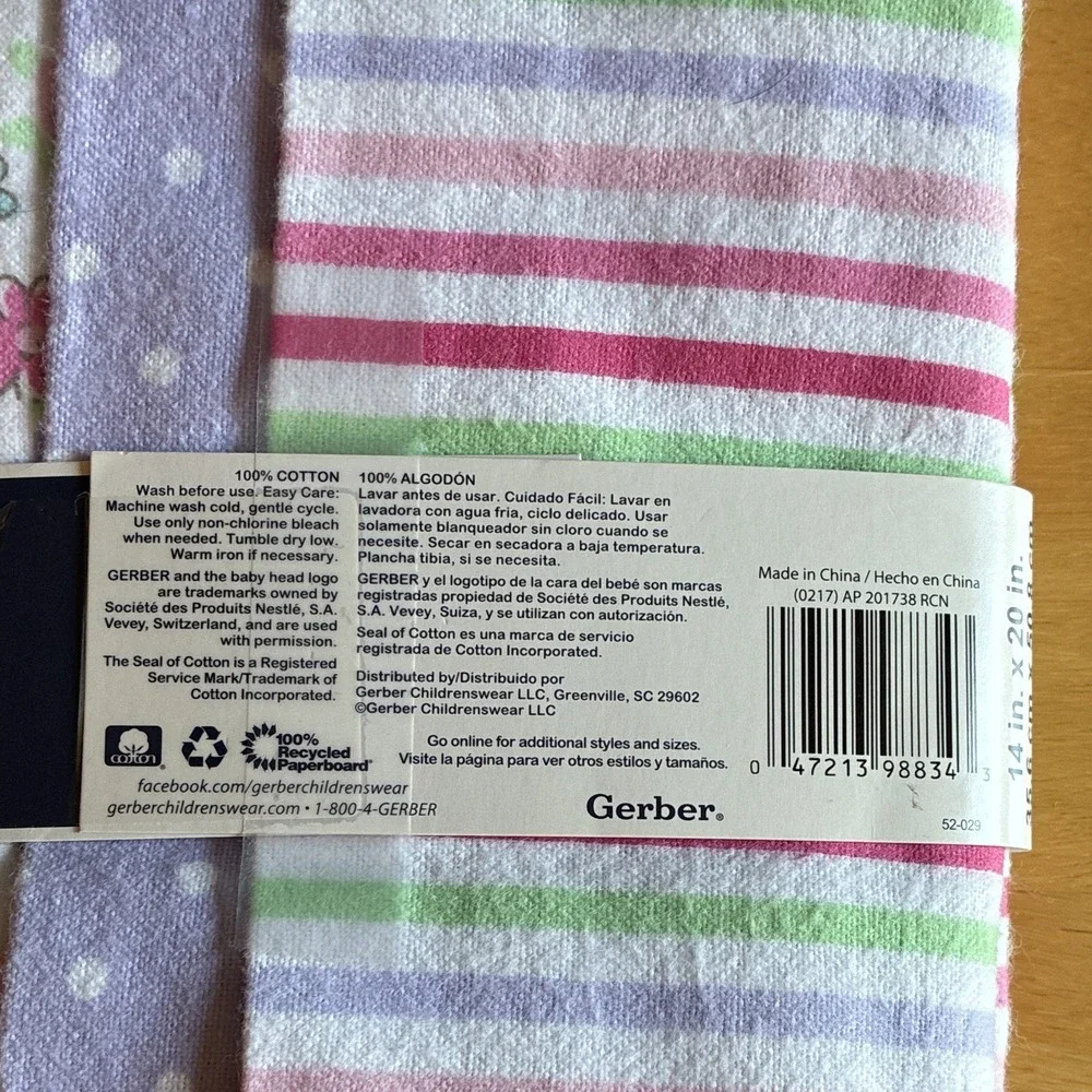 Gerber 3-Pack Cotton Flannel Burp Cloths 14x20 Multicolor